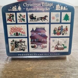 Vintage 90s 1993 Christmas Village Rubber Stamp Retro Set